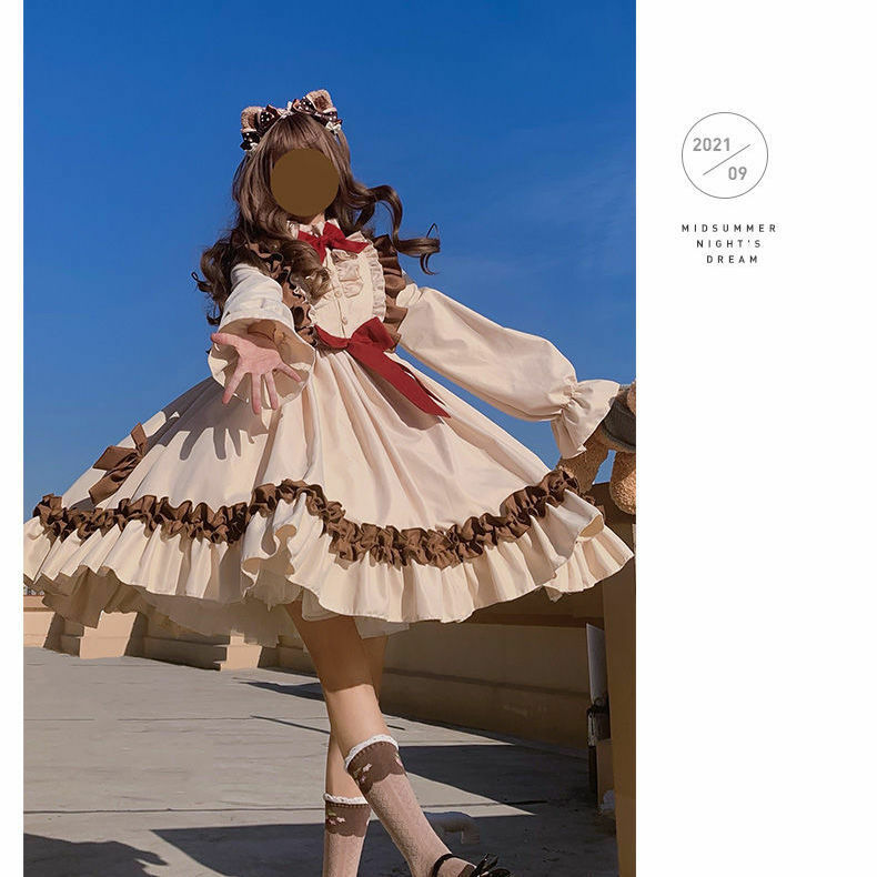 Japanische Süße Kawaii Lolita OP Kleid Frauen Vintage Puppe Weiche Mädchen Rüschen lo Kleid Herbst Winter Nette Kleider Mädchen Vestidos