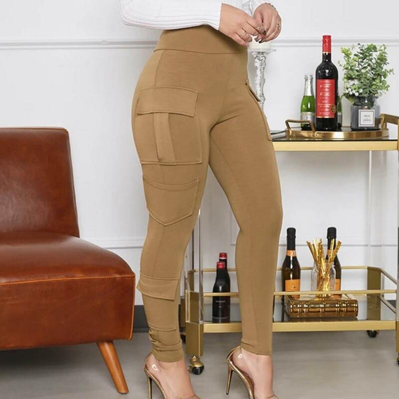 Spodnie damskie solidny kolor spodnie wysoka elastyczna talia sportowe spodnie dresowe damska z wiele kieszeni miękkimi elastyczna tkanina dla czterech osób