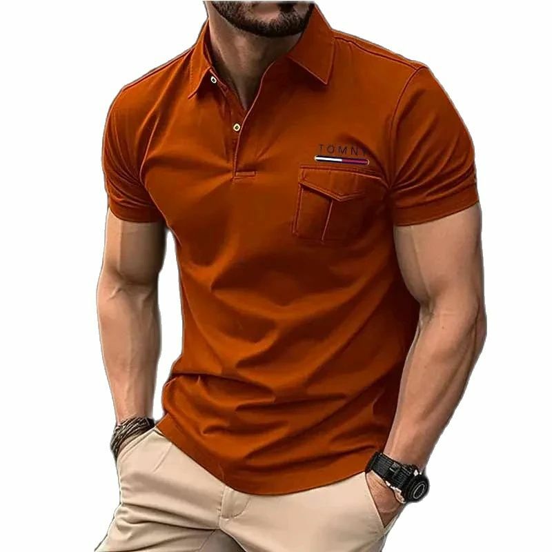2024 New summer men's solid color polo shirt short sleeve T-shirt sweatshirt lapel breathable, business casual shirt print TOMNY