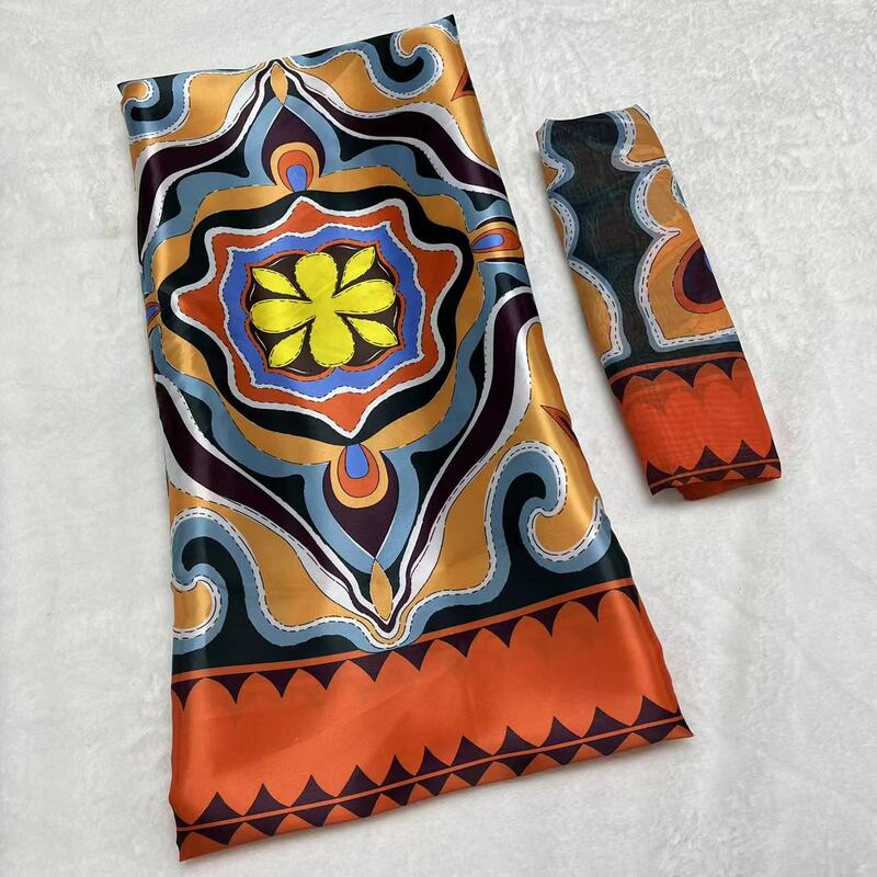 African Satin Silk Wax Soft Nigeiran Fabrics And Chiffon Tulle Fabric For Women Dress 4+2 Yards