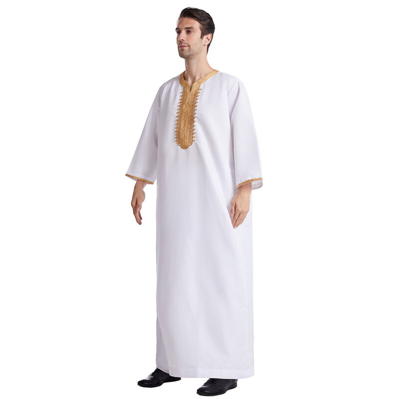 Uomini musulmani Jubba Thobe abbigliamento islamico Ramadan Mens Abaya Dress abito lungo Saudi Wear Musulman caftano Jubah Dubai Arab Dressing