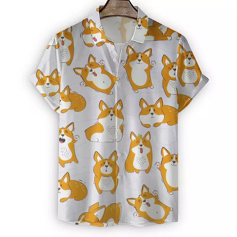 Мужская рубашка с коротким рукавом и принтом милой собаки, новинка 2023, свободная Повседневная рубашка с цифровым 3D-принтом, с рисунком милой собаки