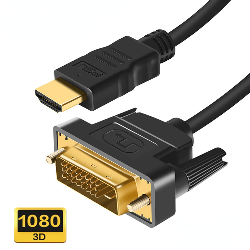 Compatible HDMI au câble DVI 1080P 3D DVI au câble compatible HDMI DVI-D 24 + 1 directions d'adaptateur de broche plaqué or pour TV BOX DVD 1 2M