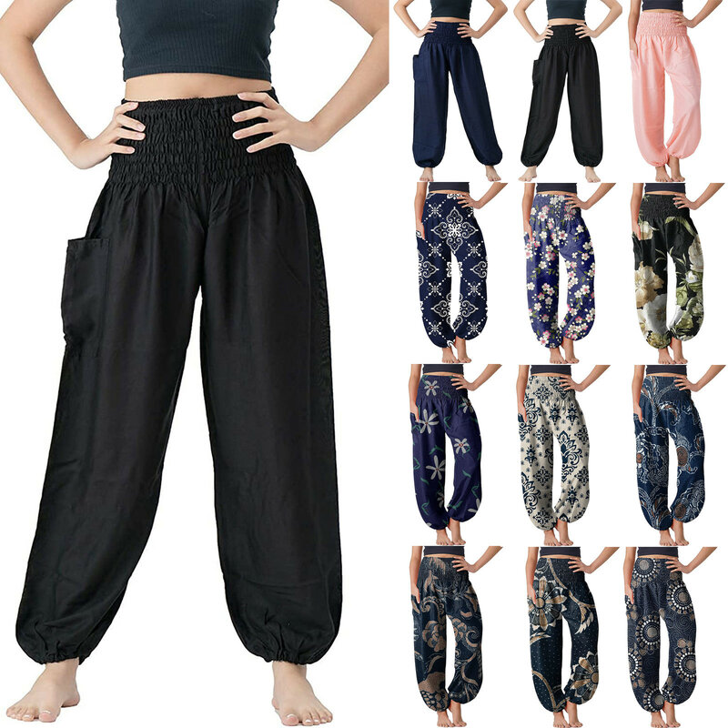 Женские шаровары в стиле бохо, винтажные свободные штаны с принтом «Yo-Ga», брюки в стиле хиппи и Бохо для танца живота, мешковатые штаны, леггинсы, спортивная одежда