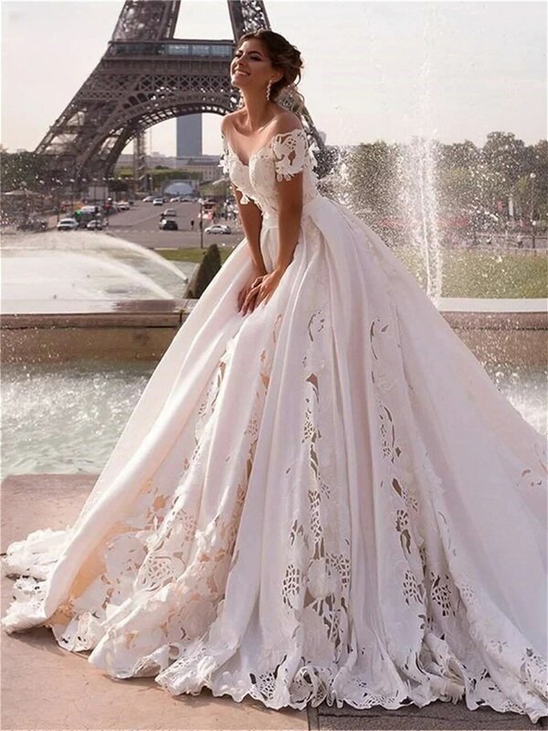Женское свадебное платье до пола It's yiiya, белое элегантное платье-трапеция с открытыми плечами и короткими рукавами на лето 2024