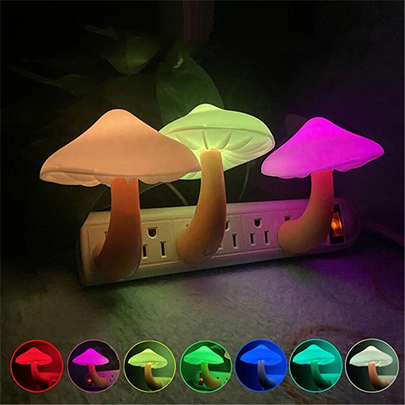 LED Night Light Mushroom Shape Automatic Sensor Bedroom Decor Wall Lamp for Kid Room Christmas Gift Bedside Lamp US/EU Plug