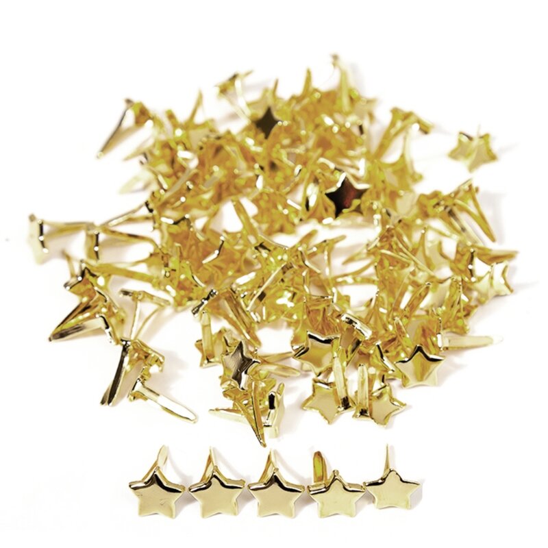 100 Pezzi Mini Brads Elementi fissaggio Brads a forma stella dorati per copiglie a testa 10x13 Dropship