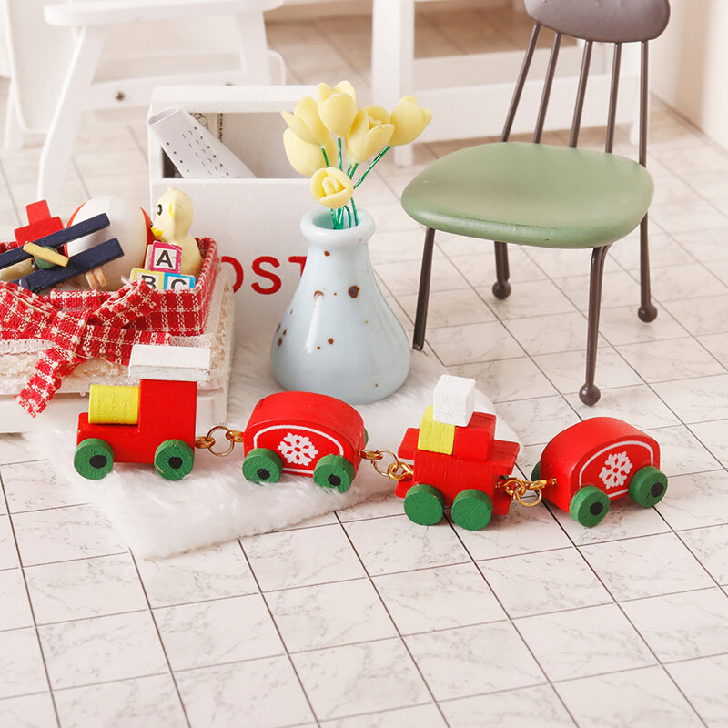 Tren en miniatura para casa de muñecas, tren pequeño de copo de nieve de Navidad, 1:12, juguete para niños, accesorios para casa de muñecas