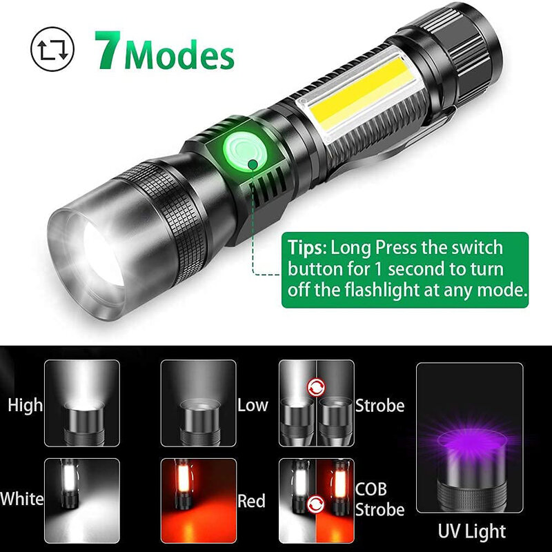 Lampu UV & Senter Cahaya Kuat USB Isi Ulang Lentera Berkemah Hewan Peliharaan Noda Urin Lampu Hitam Led Lampu Obor Ultraviolet
