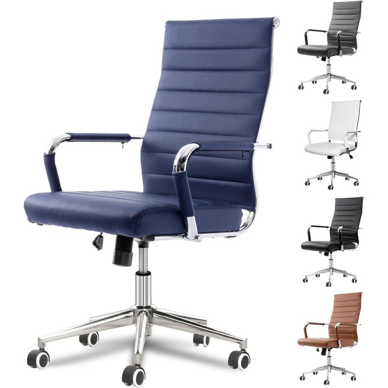 Темно-синий офисный стол, эргономичный кожаный современный стул, офисные стулья