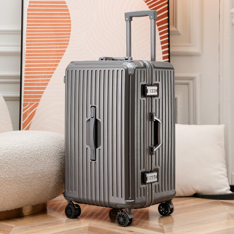 Tas koper bingkai aluminium, koper berpergian kapasitas besar 24/28/30 inci dengan pemegang cangkir