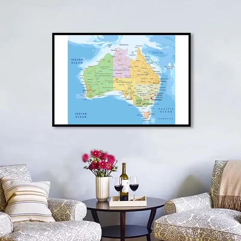 Mapa de ruta de Australia para decoración del hogar, póster artístico de pared, pintura en lienzo, suministros escolares para niños, 84x59 cm