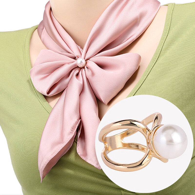  Fashion Cross Scarf Clip X Shape Metal Brooches For Women Hollow Bow Pearl Scarves Buckle Holder Jewelry Clothing Accessories