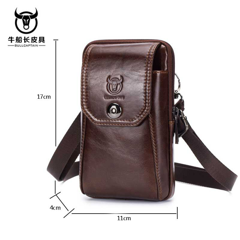 BULLCAPTAIN Genuine Leather Waist Pack Fanny Pack Belt Bag Phone Pouch Bags Travel Waist Pack Male Small Waist Bag Leather Pouch