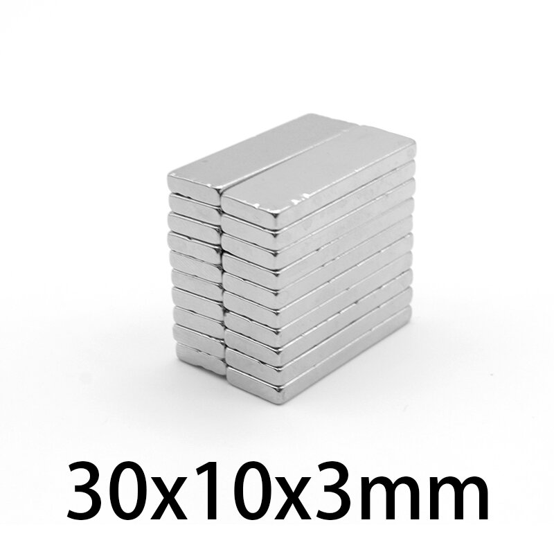 Hoja de imanes superfuertes N35, imán permanente de neodimio 30x10x3, bloque de 2/5/10/20/30/50 piezas, 30x10x3mm