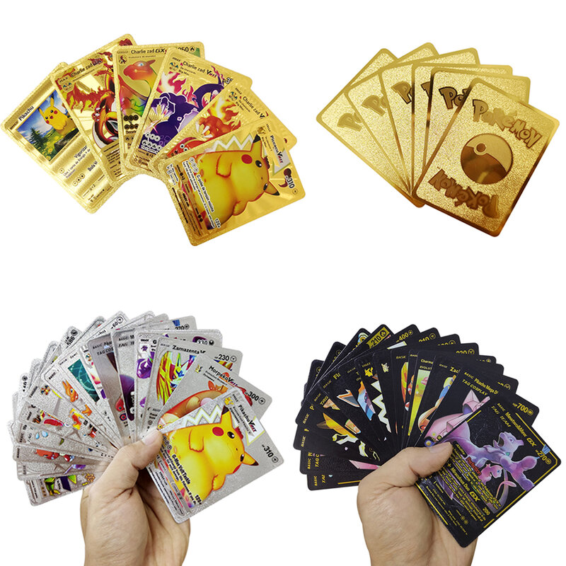 Pokemon karty metalowe złoto Vmax GX Vstar angielski hiszpański karty Charizard Pikachu kolekcja bitwa trener karty prezent-zabawka dla dziecka