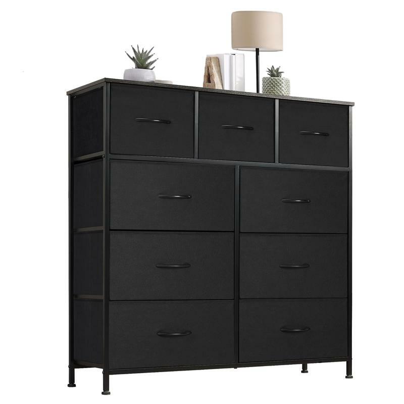 Cupboards Cabinets Dresser for Bedroom with 9 Drawers, Clothes Drawer Fabric Closet Organizer, Cloth Dresser with Metal Frame a