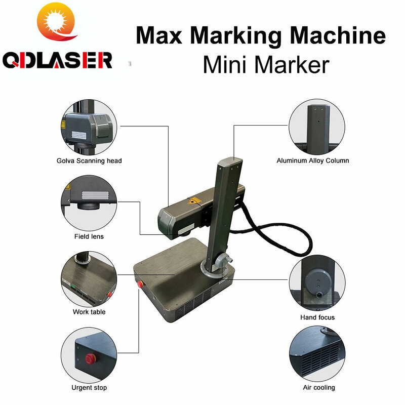 QDLASER 파이버 레이저 최대 마킹 머신, 금속 스테인레스 스틸 마킹용 미니 마커, 20W