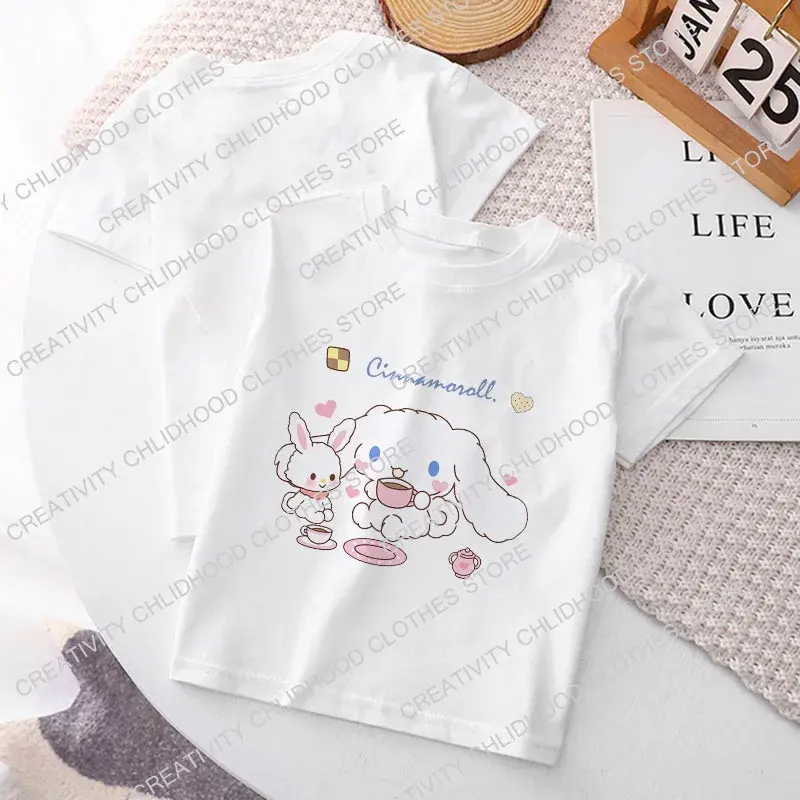 Hello Kitty Kawaii Anime T-shirt infantil, desenhos animados engraçados, tops casuais infantis, roupas de moda para menino e menina, Hello Kitty T-shirt Y2K