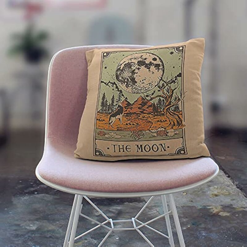 The Moon Tarot Theme Throw Pillow Case, regalo per figlia, sorella, regalo per gli amanti dell'astrologia, gli amanti dei tarocchi, la decorazione della stanza della ragazza