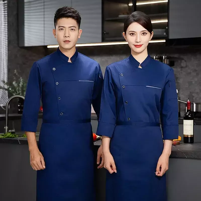 Women Apron Cook Jacket Logo Chef With Clothes Men Coat Restaurant Long T-shirt Sleeve Hotel Work Uniform