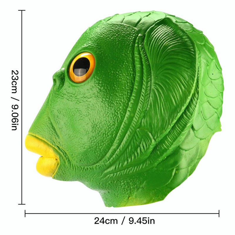 녹색 물고기 마스크 재미있는 마스크 라텍스 동물 얼굴 마스크, 할로윈 가장 무도회 파티 의상 변장 코스프레 연회 멋진 물고기 모자