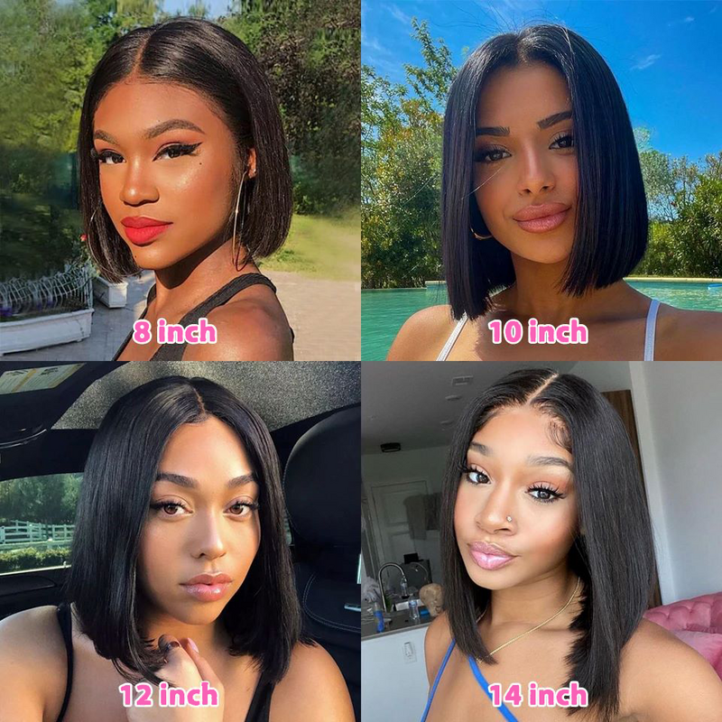 13x4 Short Bob Lace Front Human Hair Wigs 200% Density Brazilian Remy Straight Transparent 4x4 Lace Wigs Human Hair Pre Plucked