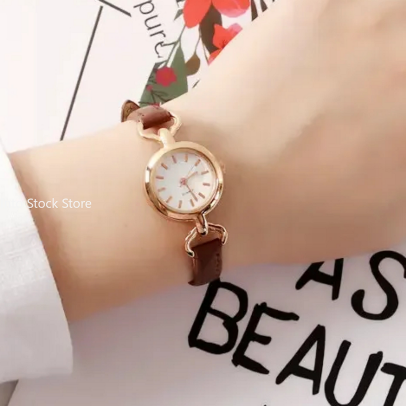 Mała okrągła tarcza zegarek dla luksusowe zegarki damskie dziewczynek kwarcowy zegarek na rękę modny prezent bransoletka Reloj Mujer Rosa Feminino