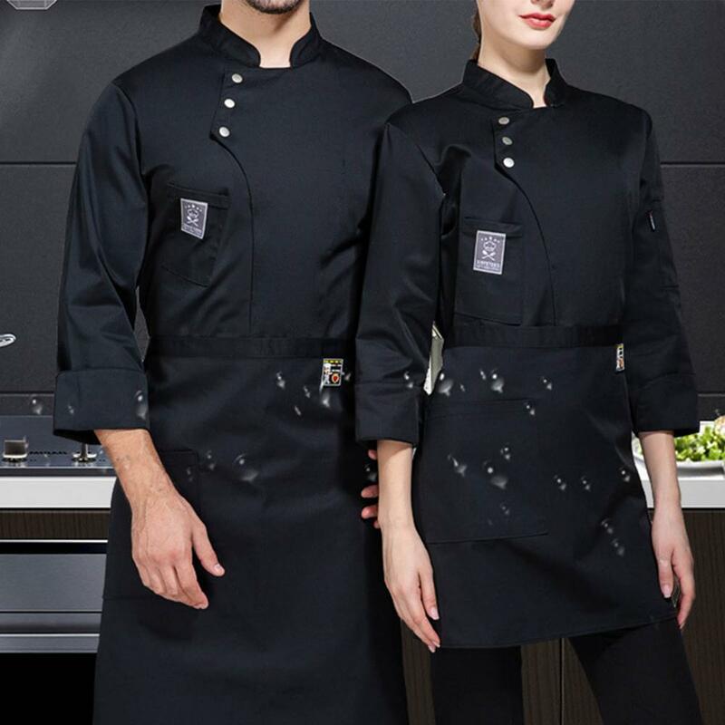 Uniforme de Chef de mezcla de algodón, camisa de manga larga de doble botonadura, resistente a las manchas, para panadería, cafetería y comedor