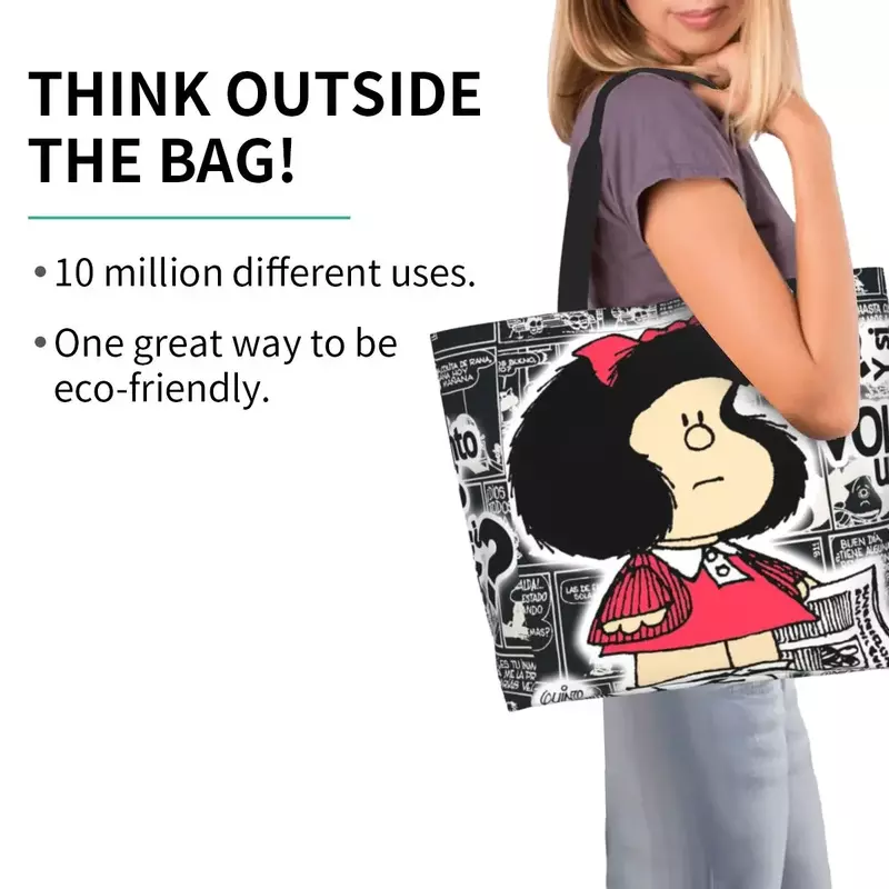 Многоразовая винтажная комиксная сумка для покупок Quino, Женская Холщовая Сумка-тоут через плечо, прочная мультяшная продуктовая сумка-шоппер Mang