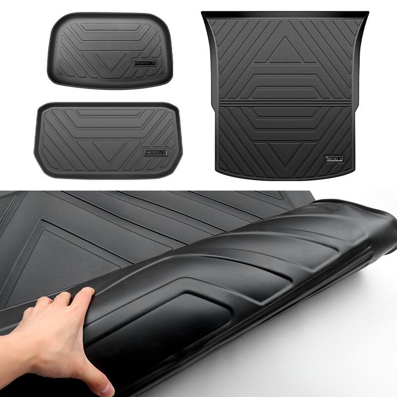 Aggiornamento auto anteriore posteriore bagagliaio tappetini di stoccaggio vassoio di carico per Tesla modello Y accessori antipolvere impermeabile Protecion cuscino