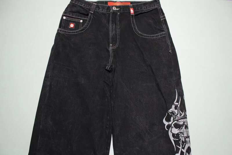 Gotyckie dżinsy z nadrukami męskie Y2K nowe Trend hip-hopowy uliczne luźne jeansy para Harajuku Joker amerykański Retro spodnie jeansowe y2k