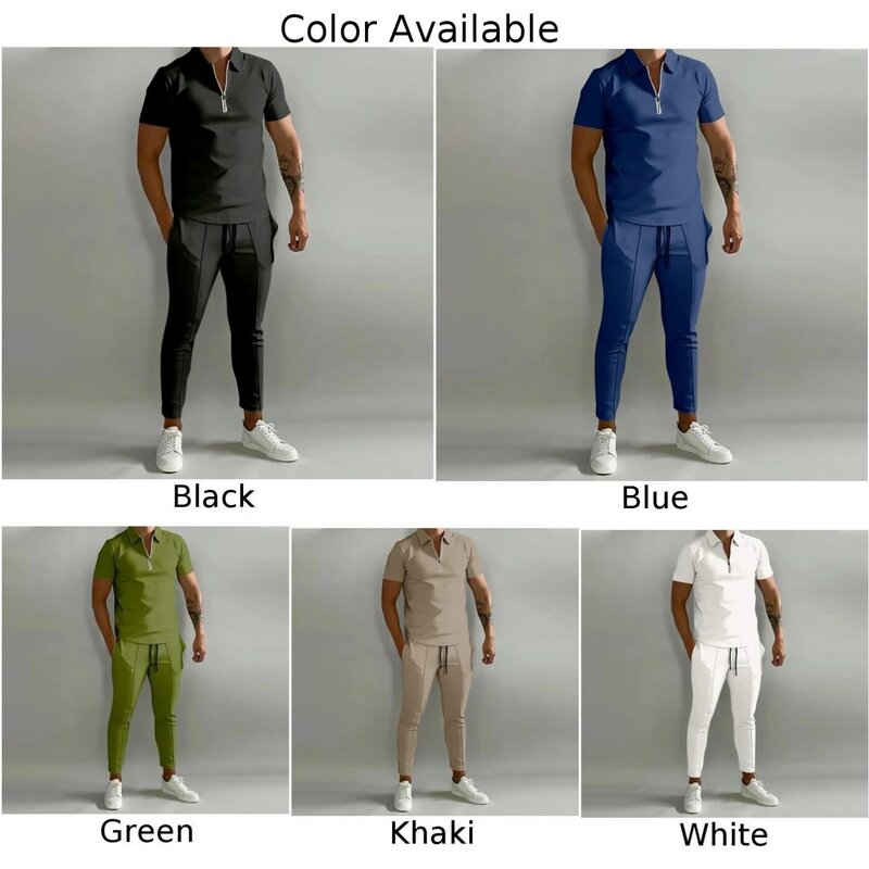 Men Tracksuit Set Tracksuit Set Solid Color Summer T Shirt Top Tracksuit Casual Men Pants Short Sleeve Affordable