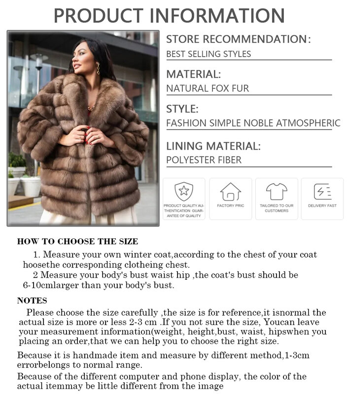 Casaco natural para mulheres, Casaco Real Fox Fur, Marcas de luxo, Inverno