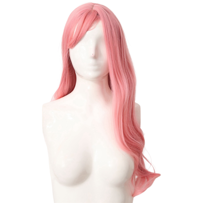 Peruca rosa com franja ondulada longa, peruca realista fibra sintética, usada para role-playing, mascarada, natal, halloween