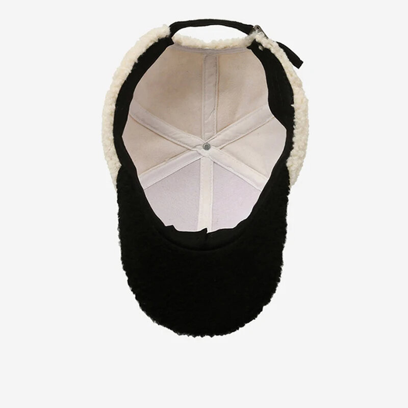 หมวกเบสบอลขนแกะแฟชั่นสำหรับผู้ชาย, หมวกฤดูหนาวปักลายตัวอักษรขนาดใหญ่สำหรับคู่รักสไตล์อบอุ่นและหนา