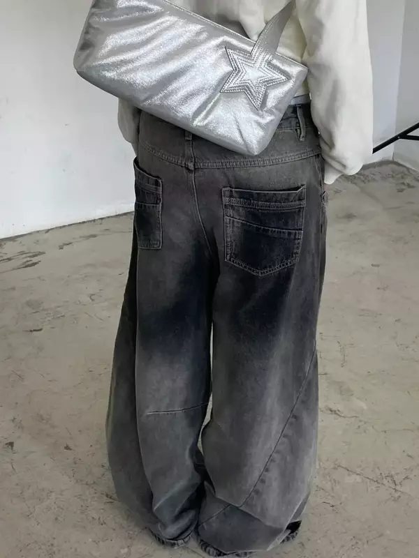 กางเกงยีนส์ขากว้างสไตล์ฮาราจูกุเทรนด์ใหม่ปี2023กางเกงยีนส์ขาบานแฟชั่นแนวสตรีทกางเกงผู้ชายขาสามส่วน