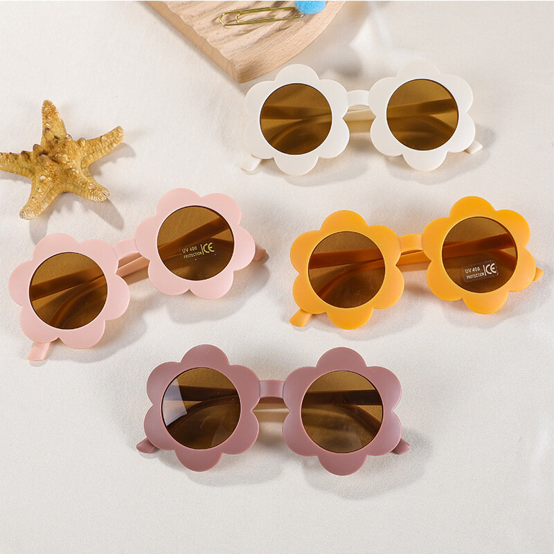 Детские солнцезащитные очки UV400, милые круглые, с цветами, для мальчиков и девочек, защита от ультрафиолета, для улицы