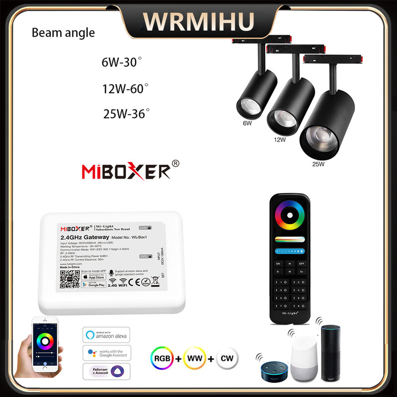 Miboxer DC48V Smart RGB + CCT Lampu Sorot Magnetik 2.4G Hz RF 6W 12W 25W Lampu Rel Panduan untuk Pencahayaan Latar Belakang