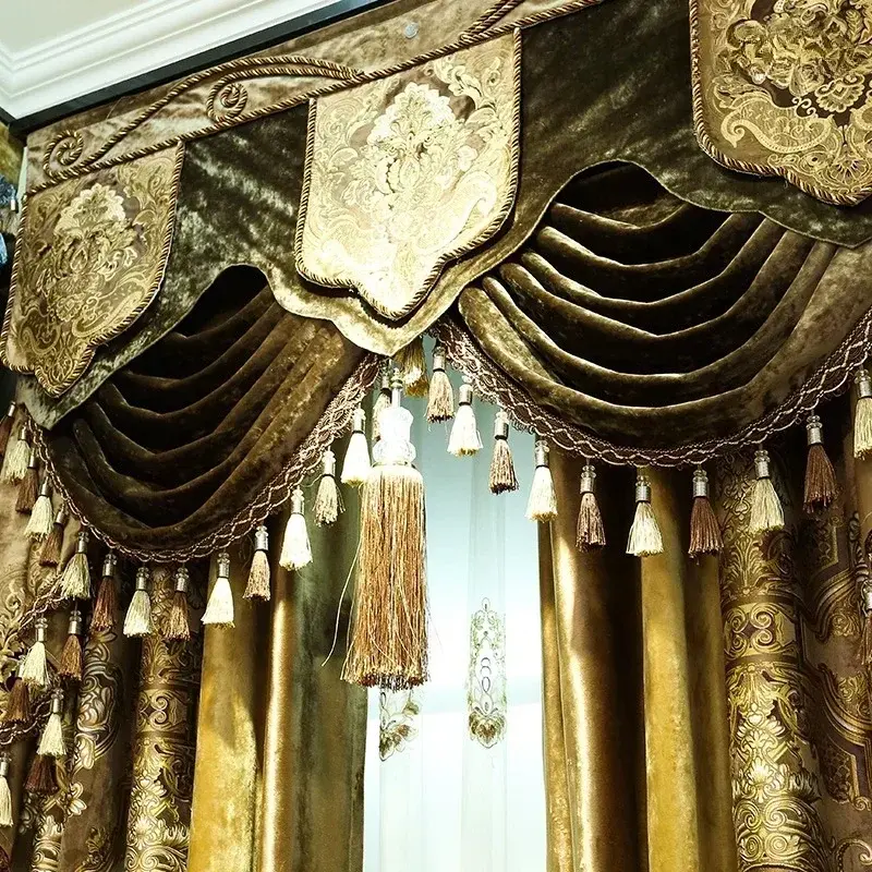 Velluto dorato ricamo cuciture tende ombreggianti addensate per soggiorno camera da letto Villa prodotti personalizzati di fascia alta mantovana