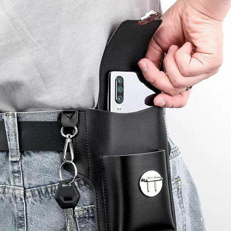 Fashion Men Multi-function Waist Bag Outdoor Travel Sports Mobile Phone Purse Genuine Leather Phone Holder Waist Belt Wallet