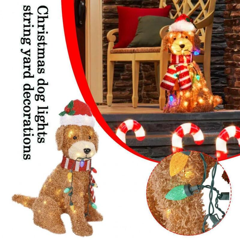 Dekorasi anjing semangat Natal dekorasi anjing emas dekorasi halaman ornamen cahaya meriah untuk musim liburan Selamat Natal