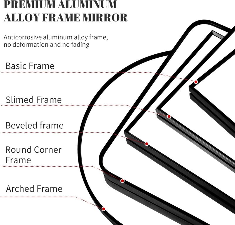 Beauty4U espejo de cuerpo completo con soporte, montaje en pared negro, marco de Metal, 65 "x 24"