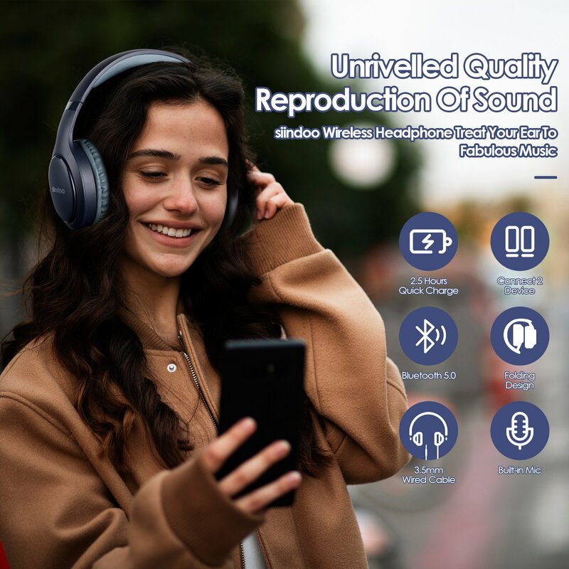 Siindoo JH-919 bezprzewodowe słuchawki Bluetooth różowe i niebieskie składane słuchawki stereo Super Bass mikrofon z redukcją szumów do laptopa TV