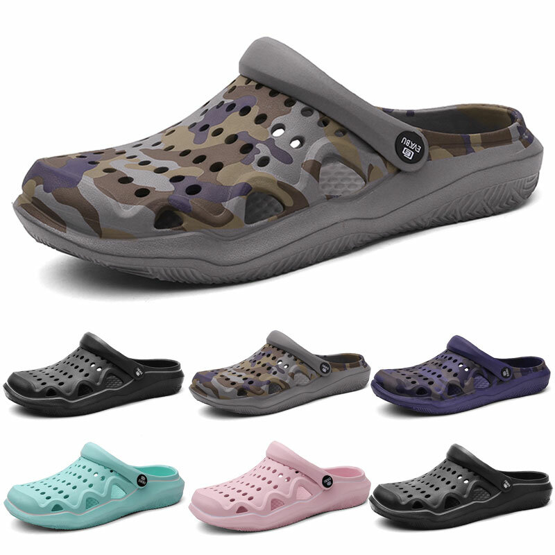 Women Men Slippers Beach Sandals Summer Men Slides EVA Sole Camouflage Sandals for Water Sports Hole Shoes Plus Size 36-45