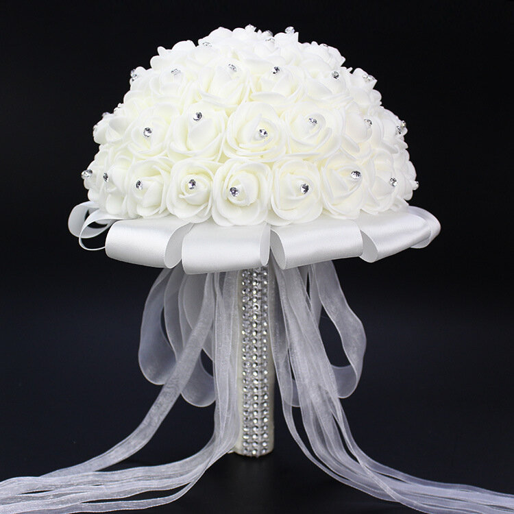 AYiCuthia – bouquet de mariage romantique en Satin blanc, fleurs mousseuses de demoiselle d'honneur, Rose blanche, S21