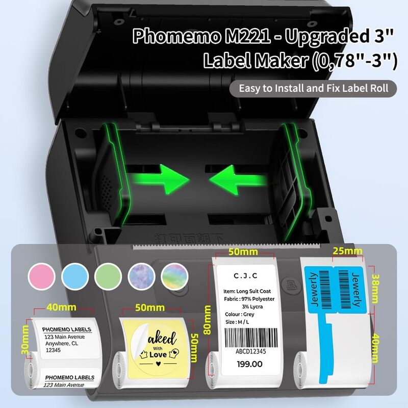 Термопринтер Phomemo M221 для печати этикеток со штрихкодом, 3 дюйма, термопринтер с Bluetooth для работы/домашнего использования, совместим с телефоном и ПК