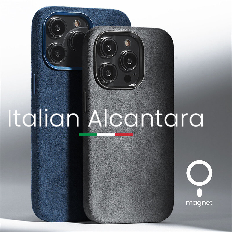Custodia in pelle Alcantara italia con Magsafe per iPhone 15 14 13 12 Pro Max 14 15Plus Cover in vera pelle con magnete per Apple