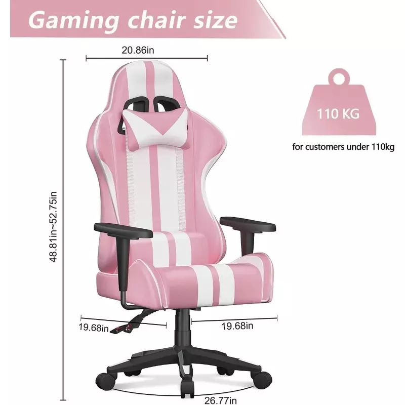 Kursi kantor, kursi Game kantor, dudukan kulit belakang tinggi, dapat disesuaikan, penggulung putar, kursi Video Game ergonomis