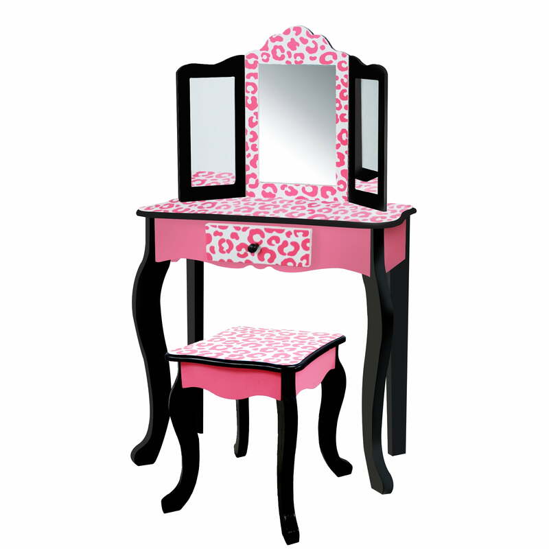 Fantasy Fields Gisele Leopard Print Vanity Table Playset - Pink / Black